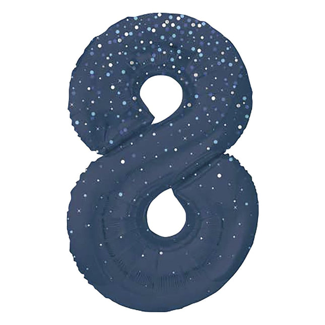 8 Jaar Cijfer Ballon Donkerblauw Stippen 86cm van Unique koop je bij Partywinkel