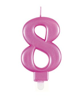 8 Jaar Kaars Roze 12cm van Unique koop je bij Partywinkel