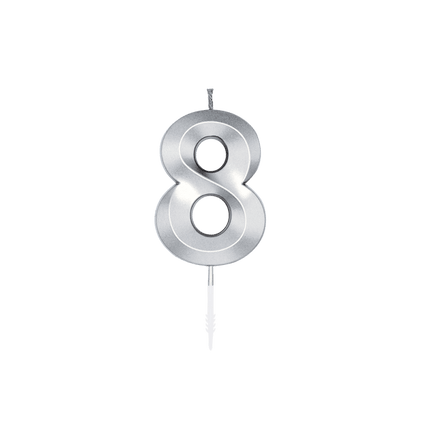 8 Jaar Kaars Zilver Metallic 6cm van WeFiesta koop je bij Partywinkel