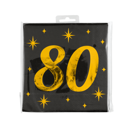 80 Jaar Servetten Zwart Goud 19cm 16st van Paper Dreams koop je bij Partywinkel