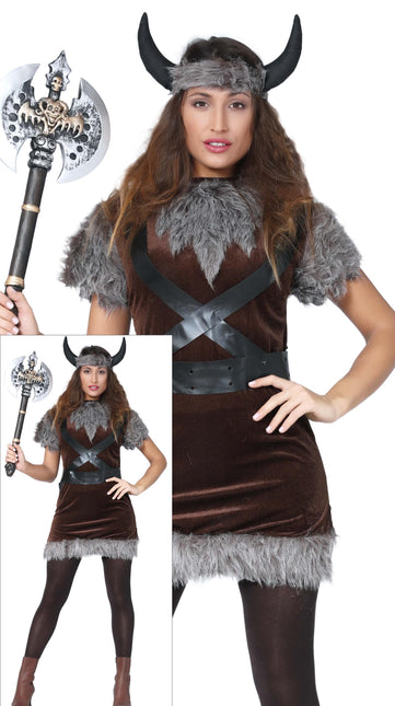 Viikinkipuku ruskea harmaa naiset