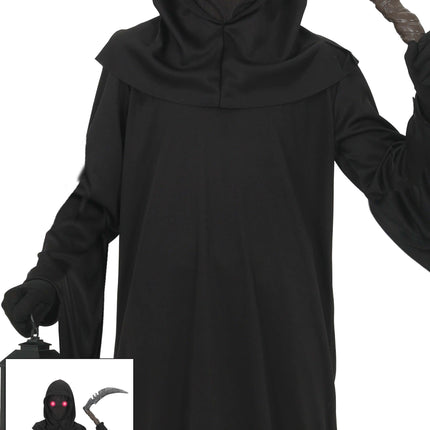 Halloween-puku, musta, lapsille, tummanpunaiset silmät
