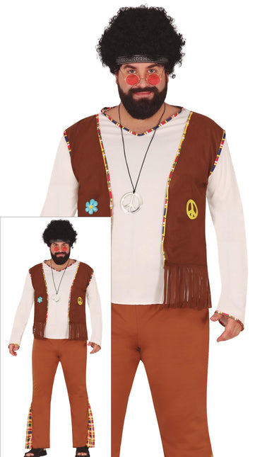 Hippie 60S puku ruskea valkoinen miehet