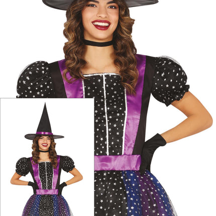 Halloween Jurk Paars Dames Heks Ster