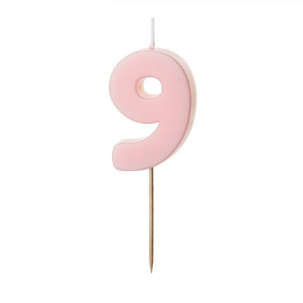 9 Jaar Kaars Lichtroze 5,5cm van Partydeco koop je bij Partywinkel
