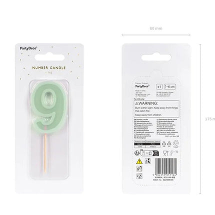 9 Jaar Kaars Mintgroen 10cm van Partydeco koop je bij Partywinkel