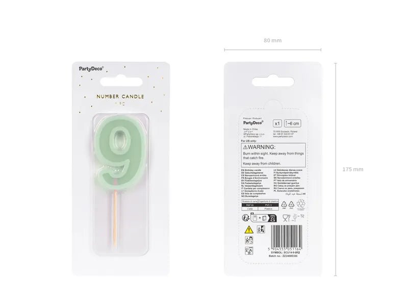 9 Jaar Kaars Mintgroen 10cm van Partydeco koop je bij Partywinkel