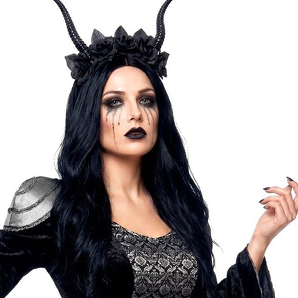 Halloween-hiuspanta, musta, paholainen ja kukka