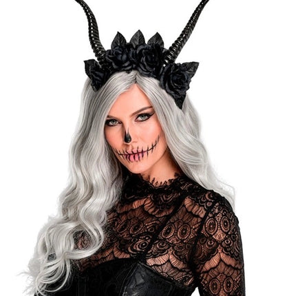 Halloween-hiuspanta, musta, paholainen ja kukka
