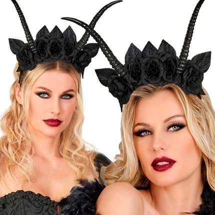 Halloween-hiuspanta, musta, paholainen ja kukka