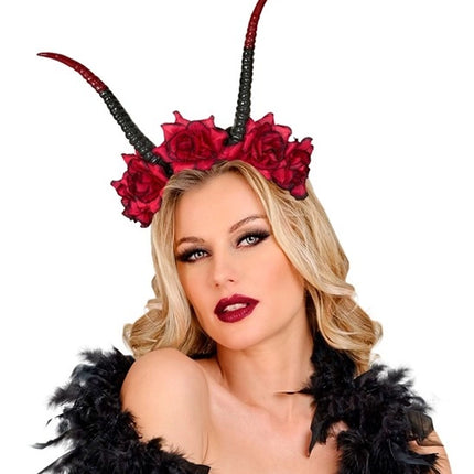 Halloween-hiuspanta, musta-punainen, paholainen ja kukka