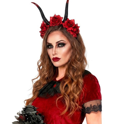 Halloween-hiuspanta, musta-punainen, paholainen ja kukka