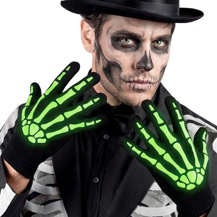 Halloween-käsineet, musta-valkoinen, luuranko, hämärässä hohtava