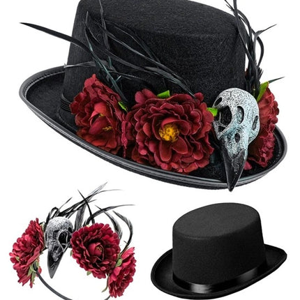 Halloween-hattu: voodoo-kukat ja luuranko