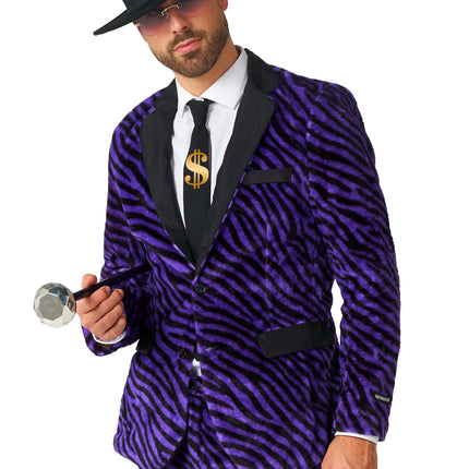Pimp-puku miehille, violetti, seepra-kuvio, 3-osainen