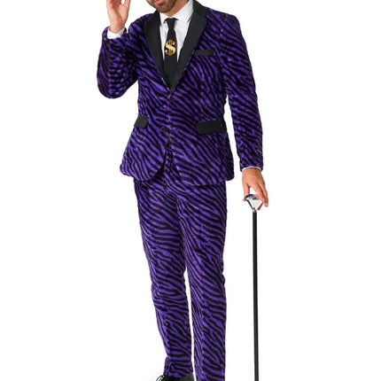 Pimp-puku miehille, violetti, seepra-kuvio, 3-osainen