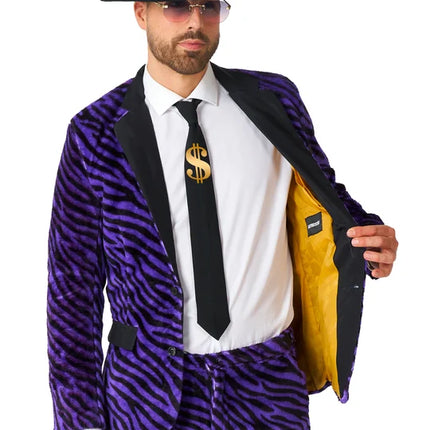 Pimp-puku miehille, violetti, seepra-kuvio, 3-osainen