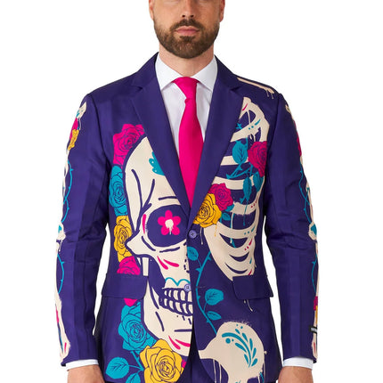 Sugar Skull -puku miehille, violetti, 3-osainen