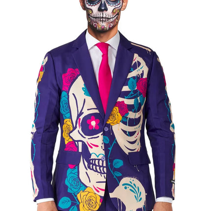 Sugar Skull -puku miehille, violetti, 3-osainen