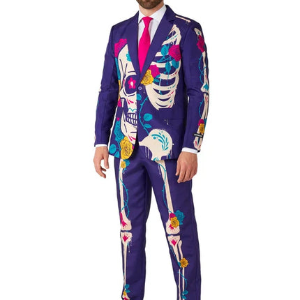 Sugar Skull -puku miehille, violetti, 3-osainen