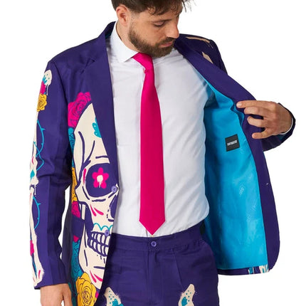 Sugar Skull -puku miehille, violetti, 3-osainen