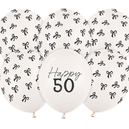 50 vuotta ilmapalloja Musta Valkoinen keula 30cm 6kpl
