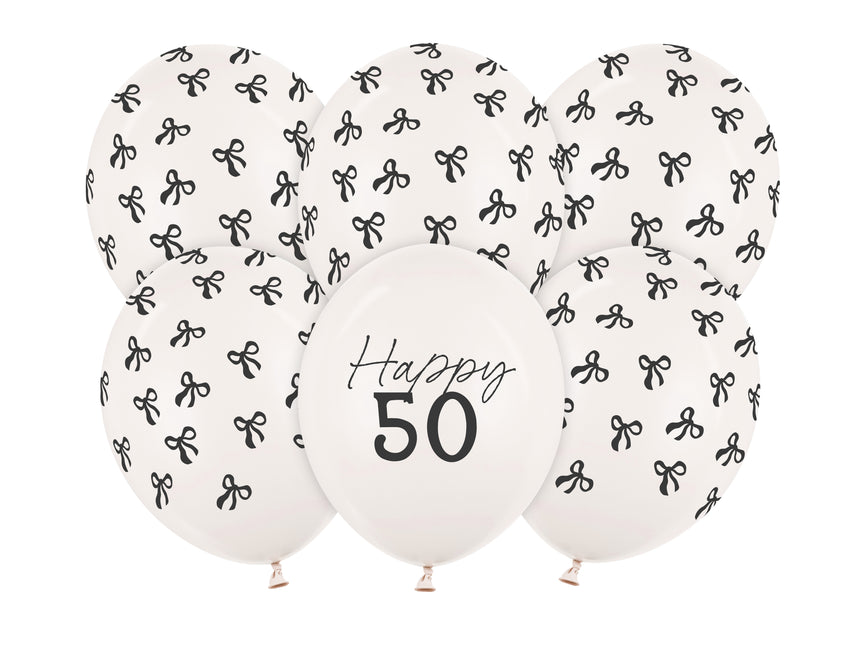 50 vuotta ilmapalloja Musta Valkoinen keula 30cm 6kpl