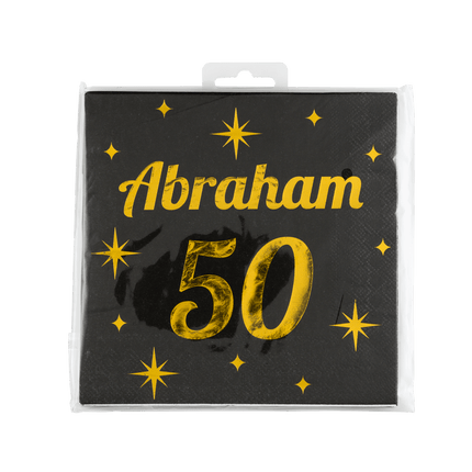 Abraham Servetten Zwart Goud 50 Jaar 19cm 16st van Paper Dreams koop je bij Partywinkel