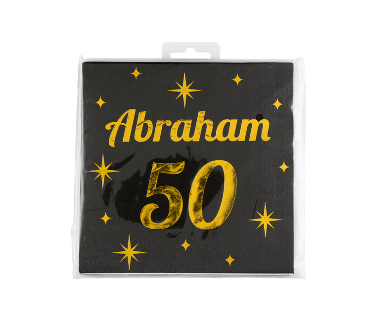 Abraham Servetten Zwart Goud 50 Jaar 19cm 16st van Paper Dreams koop je bij Partywinkel