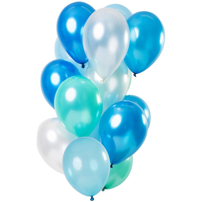 Azure Blauwe Ballonnen Chroom 33cm 15st van Folat koop je bij Partywinkel