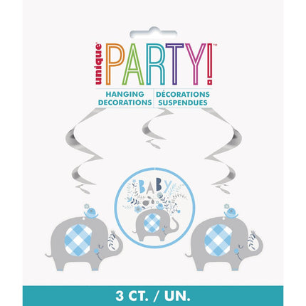 Baby Olifant Hangdecoratie Blauw 66cm 3st van Unique koop je bij Partywinkel