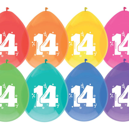 Ballonen 14 Jaar Gekleurd 30cm 8st van Haza Witbaard koop je bij Partywinkel