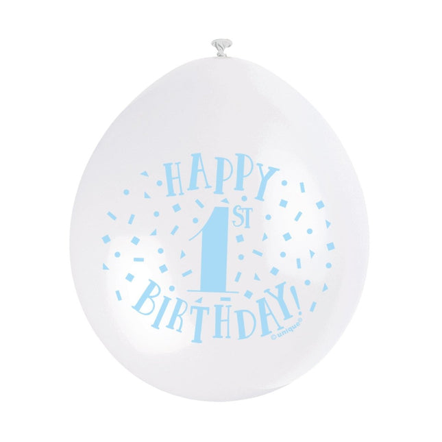 Ballonnen 1 Jaar Happy Birthday Blauw 28cm 10st van Unique koop je bij Partywinkel