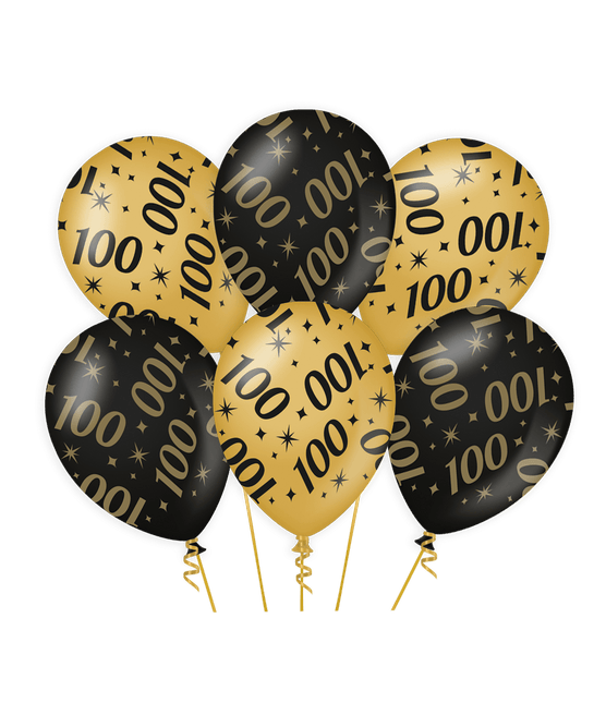 Ballonnen 100 Jaar Goud Zwart 30cm 6st van Paper Dreams koop je bij Partywinkel
