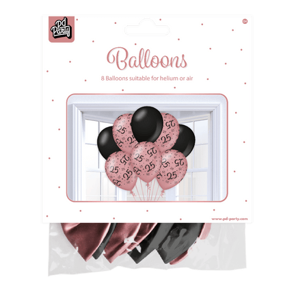 Ballonnen 25 Jaar Rose Zwart 30cm 8st van Paper Dreams koop je bij Partywinkel