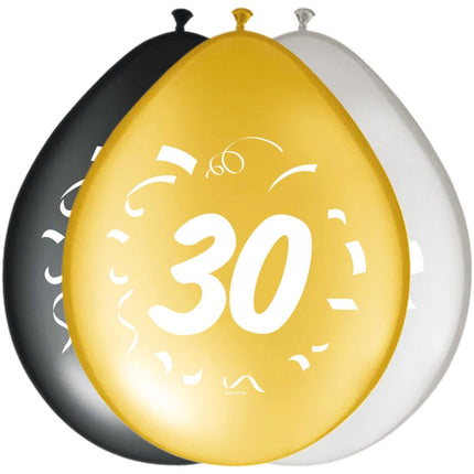 Ballonnen 30 Jaar Happy Birthday 30cm 8st van Folat koop je bij Partywinkel