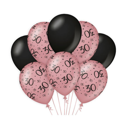 Ballonnen 30 Jaar Rose Zwart 30cm 8st van Paper Dreams koop je bij Partywinkel