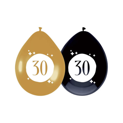 Ballonnen 30 Jaar Zwart Goud 30cm 6st van Haza Witbaard koop je bij Partywinkel