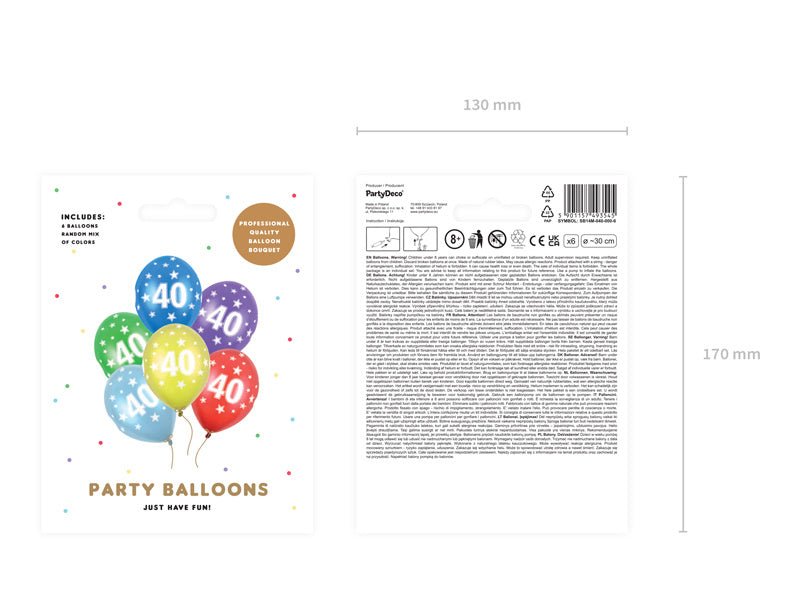 Ballonnen 40 Jaar Gekleurd Metallic 30cm 6st van Partydeco koop je bij Partywinkel