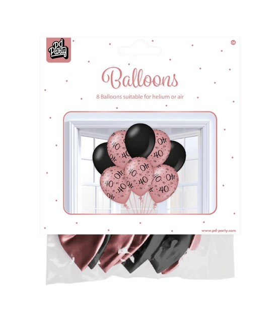 Ballonnen 40 Jaar Rose Zwart 30cm 8st van Paper Dreams koop je bij Partywinkel