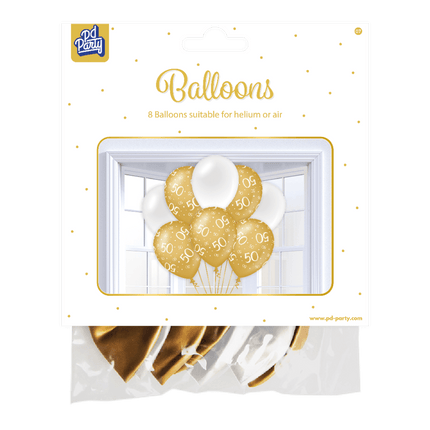 Ballonnen 50 Jaar Goud Wit 30cm 8st van Paper Dreams koop je bij Partywinkel