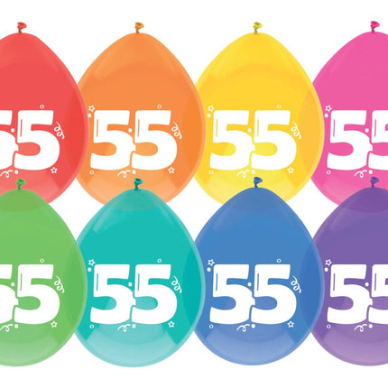 Ballonnen 55 Jaar Gekleurd 30cm 8st van Haza Witbaard koop je bij Partywinkel