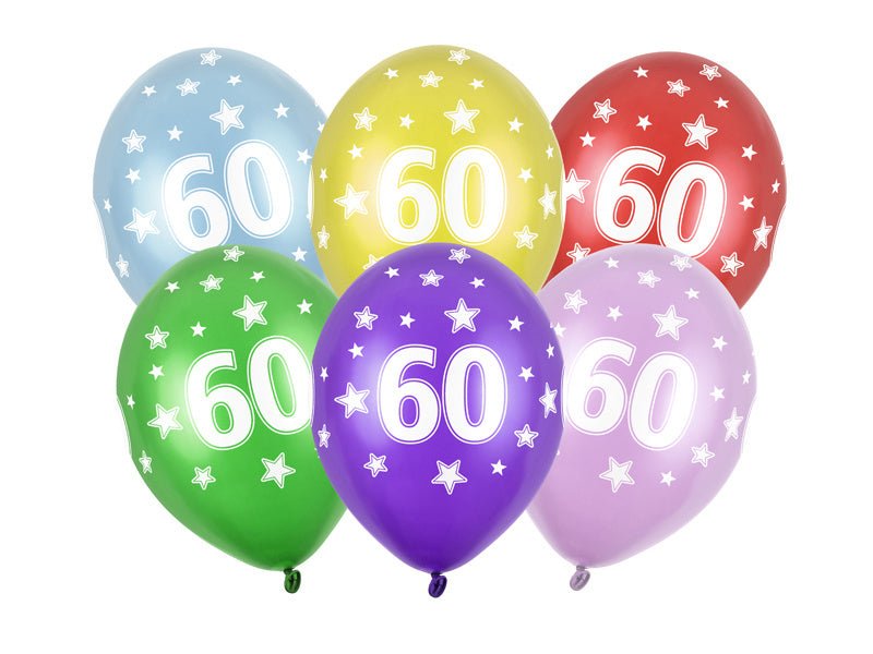 Ballonnen 60 Jaar Gekleurd Metallic 30cm 6st van Partydeco koop je bij Partywinkel