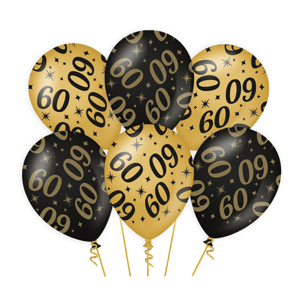 Ballonnen 60 Jaar Goud Zwart 30cm 6st van Paper Dreams koop je bij Partywinkel