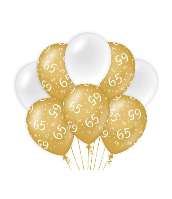 Ballonnen 65 Jaar Goud Wit 30cm 8st van Paper Dreams koop je bij Partywinkel