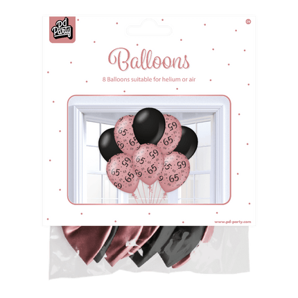 Ballonnen 65 Jaar Rose Zwart 30cm 8st van Paper Dreams koop je bij Partywinkel