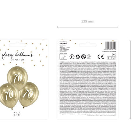 Ballonnen 70 Jaar Goud 30cm 6st van Partydeco koop je bij Partywinkel