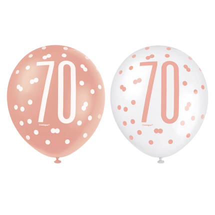 Ballonnen 70 Jaar Rose Goud 30cm 6st van Unique koop je bij Partywinkel