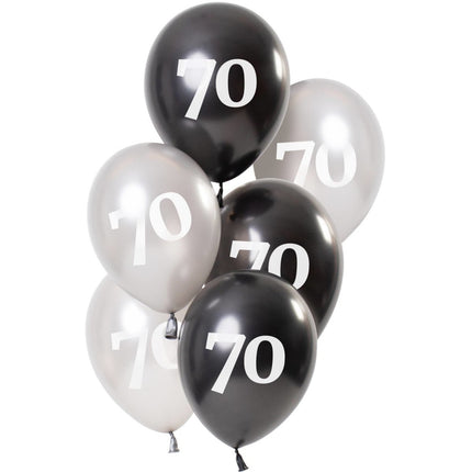 Ballonnen 70 Jaar Zwart 23cm 6st van Folat koop je bij Partywinkel