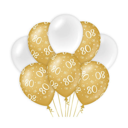 Ballonnen 80 Jaar Goud Wit 30cm 8st van Paper Dreams koop je bij Partywinkel